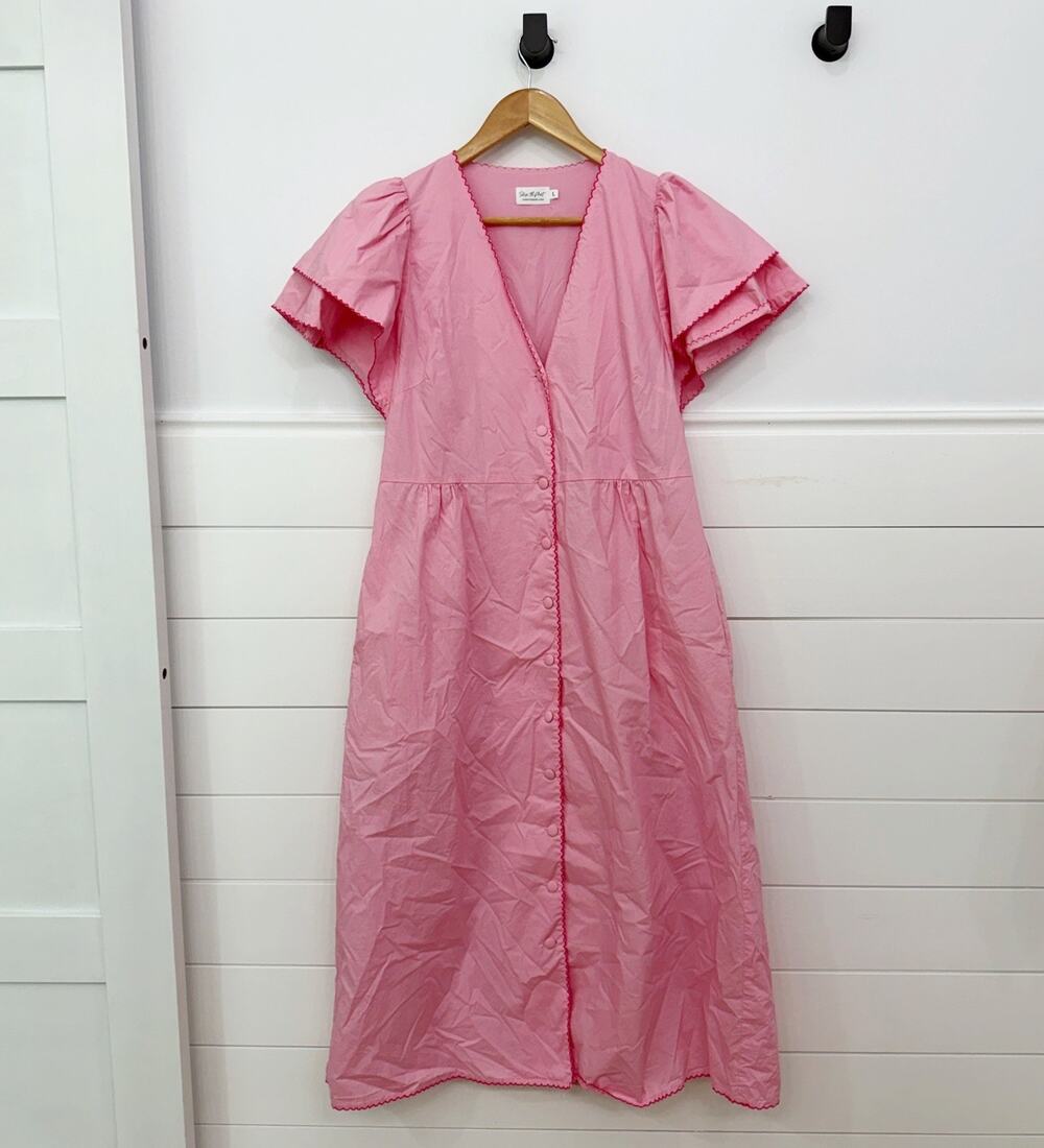 Women’s Shop The Mint Back When Pink Scalloped MIDI Dress Size Large L